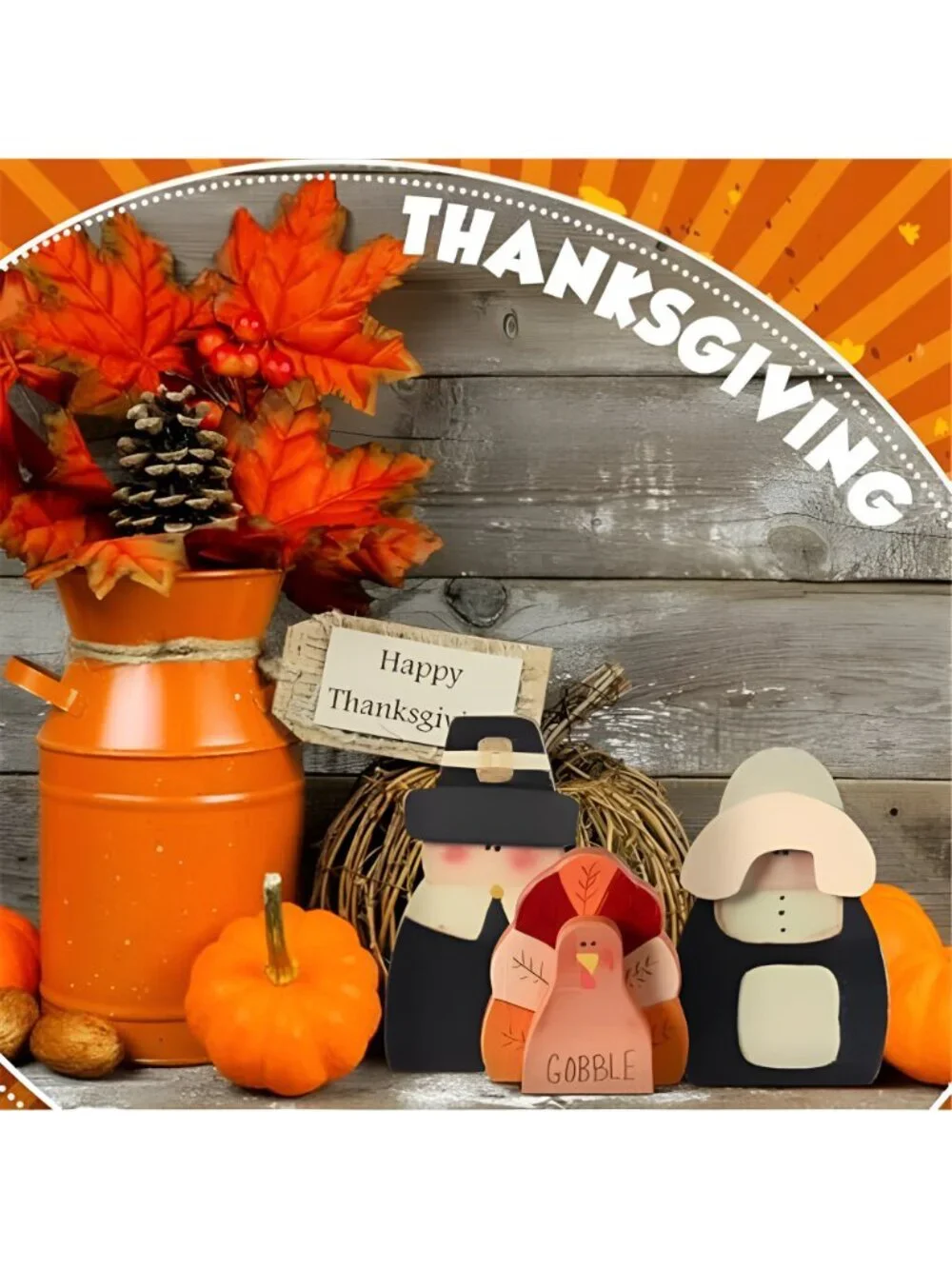 3 Pcs Thanksgiving Decor Fall Pilgrim Turkey Wooden Tabletop